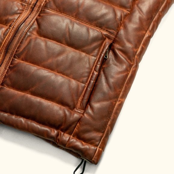Bashwood Handmade Vintage Brown Leather Down Vest - Picture 2 of 4